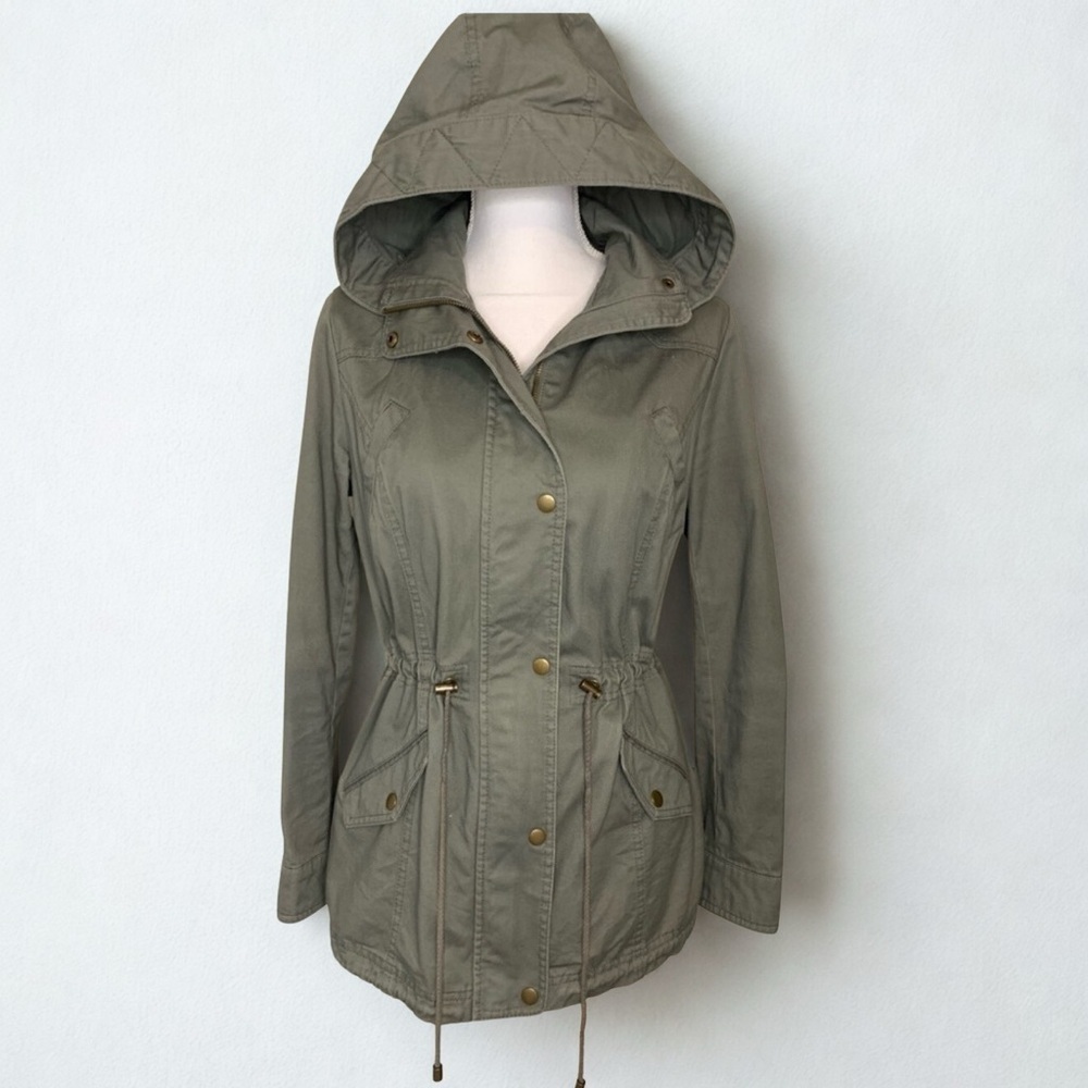 Style & Co Women Hooded Khaki  Green Anorak Jacket Size Small‎ 100% cotton